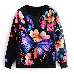 蝴蝶花卉印花时尚卫衣