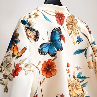 花卉蝴蝶印花时尚白衬衫