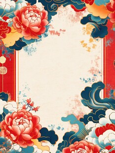 国潮风花卉边框背景图