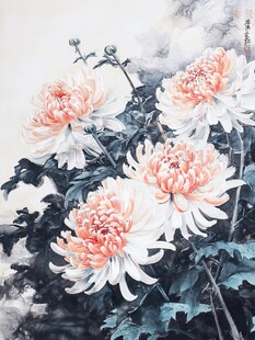 水墨绘就的娇艳盛放菊花