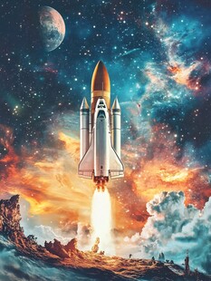 火箭升空遨游浩瀚宇宙