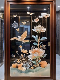 中式花鸟雕花玻璃柜门