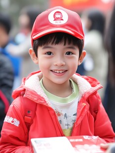 红衣萌娃志愿者笑容灿烂