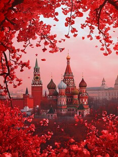 红枫掩映下的莫斯科风光