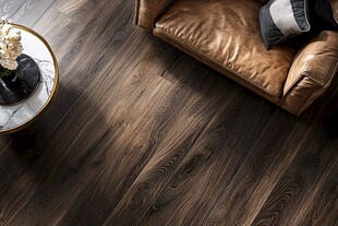 时尚客厅深色木地板场景