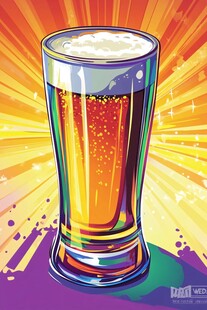 炫彩啤酒杯中的泡沫啤酒