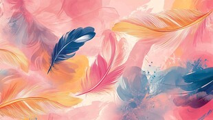 梦幻羽毛水彩背景图