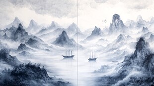 水墨山水间的行舟意境
