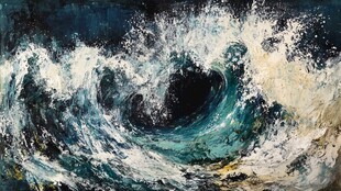 汹涌海浪的壮丽油画景象