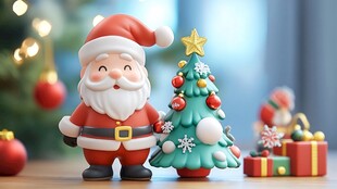 圣诞老人与迷你圣诞树摆件