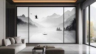 新中式客厅山水背景墙