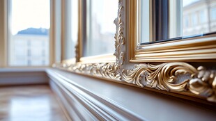 奢华金边镜饰与明亮窗景