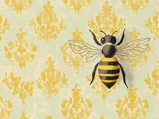 复古花纹背景上的蜜蜂图案