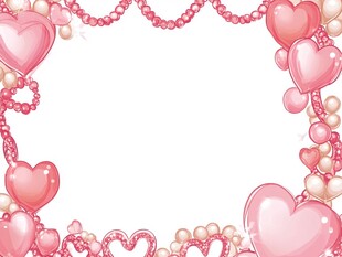 粉色爱心气球珍珠边框