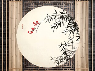 中式圆画 竹梅之雅致意境