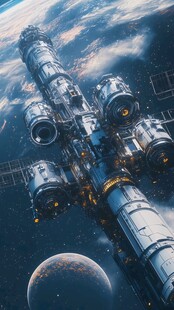 未来太空站在宇宙中壮丽景象