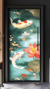 中式锦鲤荷花玄关装饰画