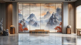中式客厅山水屏风意境美