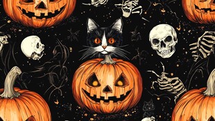 万圣节黑猫南瓜骷髅图案