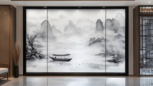 中式水墨山水客厅背景墙