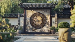中式古典庭院照壁景观