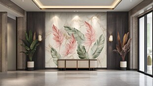 客厅中式羽毛壁画装饰风