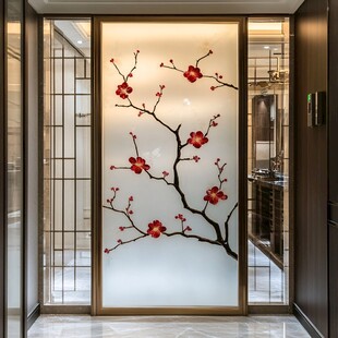 中式梅花玻璃屏风隔断