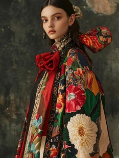 复古印花披风时尚模特