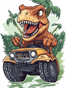 霸王龙驾驶越野车的趣味场景