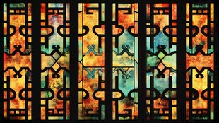 中式古典彩色雕花窗棂