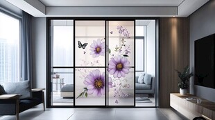 紫花蝴蝶图案的客厅移门