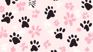 粉色萌宠爪印花卉图案背景