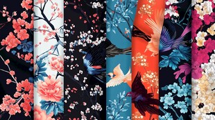 中式花鸟图案精美布料