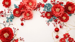 喜庆红色花卉装饰图案