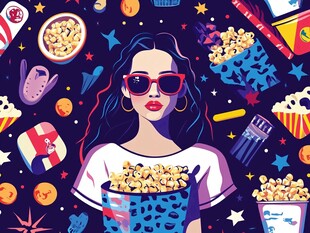 时尚女孩畅享观影零食时光