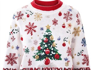 圣诞主题印花白色毛衣