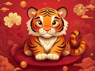 萌虎贺岁 喜庆国风插画