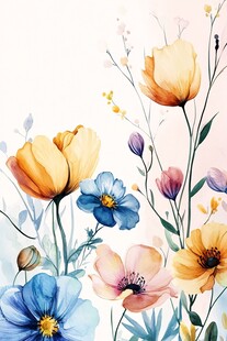 水彩花卉绽放美丽画面