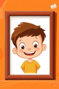 画框中的微笑小男孩