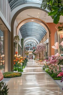 梦幻花卉装点的时尚购物长廊
