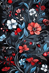 黑色背景绚丽花卉图案