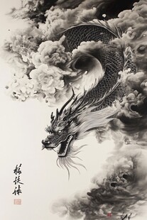 水墨蛟龙腾云图
