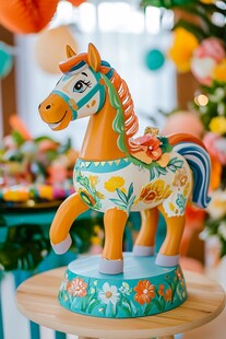 彩色花饰旋转木马摆件