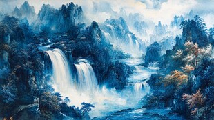 梦幻山水间的壮丽瀑布景观