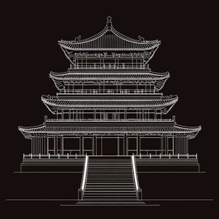 中式古建筑线稿图