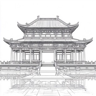 中式古建筑线稿图