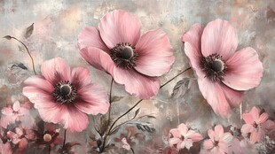 粉色花朵油画艺术作品