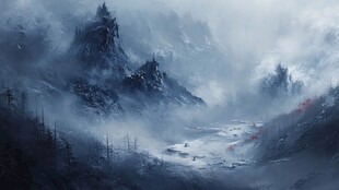 水墨雾中山川意境图