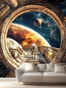 太空漫步宇航员科幻背景墙