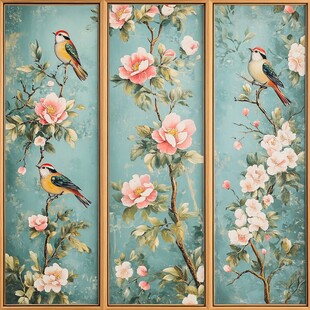 花鸟三联画 雅致中式风情